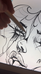 Artist creates digital sketches on tablet in Sofia