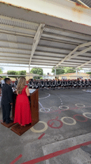 School ceremony and marching band formation in Tejalpa, Mexico