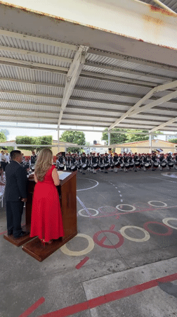 School ceremony and marching band formation in Tejalpa, Mexico