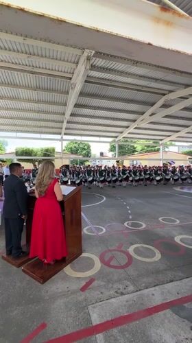 School ceremony and marching band formation in Tejalpa, Mexico