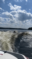 Wakeboarder enjoys sunny morning on Russian lake
