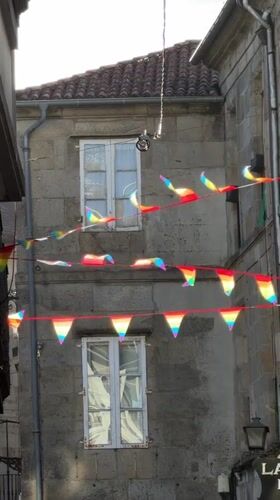 Rainbow flags brighten Santiago de Compostela's historic streets