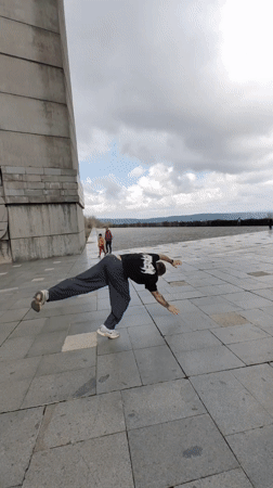 Man stands atop Bulgaria's 1300 Years Monument in Shumen