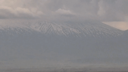 Mountain landscape with clouds captured on video near Yerevan