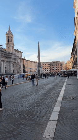 Rome piazza with scaffolded church recorded by witness
