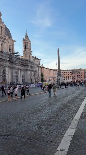 Rome piazza with scaffolded church recorded by witness