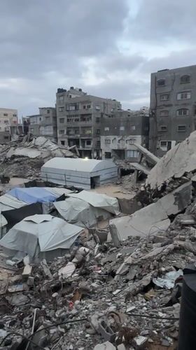 Widespread destruction documented in Gaza with tents among rubble