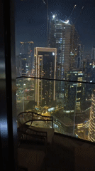Dubai skyline at night, Burj Khalifa front and center
