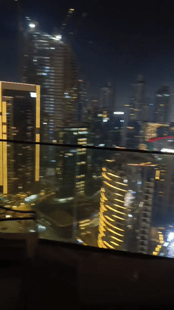 Dubai skyline at night, Burj Khalifa front and center