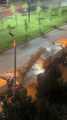 Nighttime road milling operation documented in Tbilisi, Georgia
