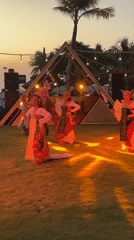 Traditional Balinese dance performance at sunset in Kuta