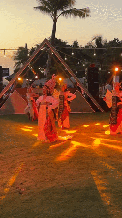 Traditional Balinese dance performance at sunset in Kuta