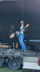 Outdoor band performs on trailer stage in Saint Petersburg
