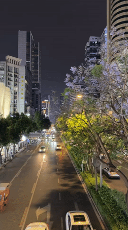 Night street scene captured in Jinjiang District, China
