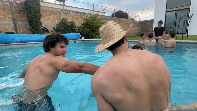 Backyard pool hangout in Tenextepec on a summer night
