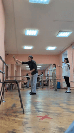 Dance rehearsal with props underway in a Saint Petersburg studio