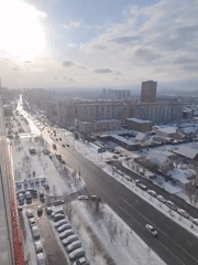 Aerial winter views of Krasnoyarsk captured in daytime footage