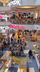 Temporary market operates inside Warsaw shopping mall
