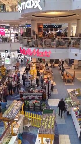 Temporary market operates inside Warsaw shopping mall