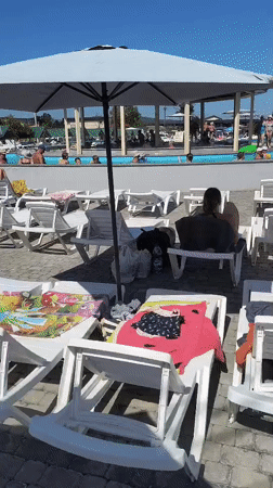 Summer day at a lakeside resort in Solotvyno, Ukraine