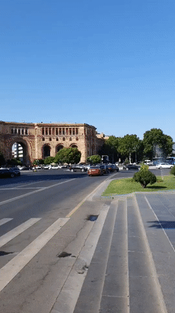 Sunny morning in Yerevan's city center plazas