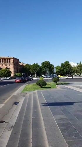 Sunny morning in Yerevan's city center plazas