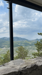 Mountain landscape observed from indoors in Mali Bostur, Montenegro
