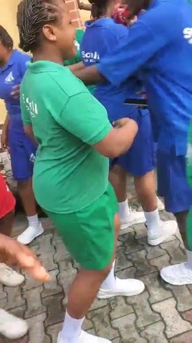Nigerian students celebrate with dancing at Soleil High School