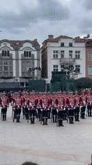 Military ceremonial guard performs drill in Bulgarian town square