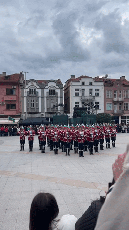 Military ceremonial guard performs drill in Bulgarian town square