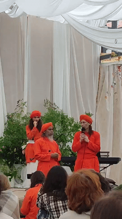 Spiritual music festival with robed performers in Zhirnosovo, Russia