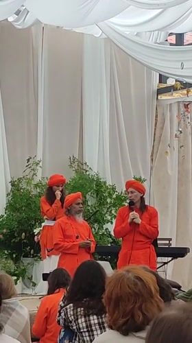 Spiritual music festival with robed performers in Zhirnosovo, Russia