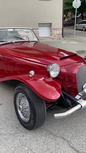 Red vintage convertible spotted parked in Pleven, Bulgaria