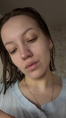 Woman's morning skincare and breakfast routine captured in Reshetnikovo