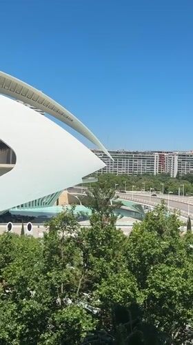 Witnesses document Valencia's futuristic architecture complex on sunny afternoon