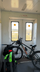Two bicycles observed inside train car in Beloostrov, Russia