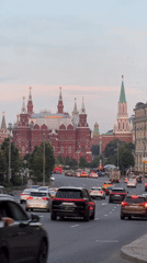 Evening street scenes captured around Moscow's Red Square area