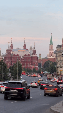 Evening street scenes captured around Moscow's Red Square area