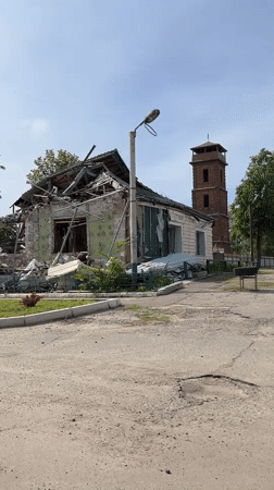Building damage documented in Zolochiv, Ukraine