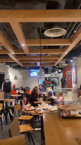 Stockholm fast-food restaurant interior captured during evening dining hours