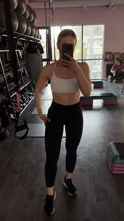 Woman takes gym selfie in Ternopil, Ukraine