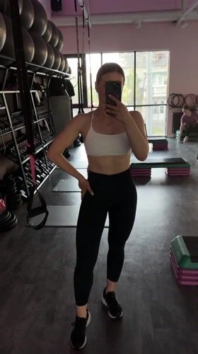 Woman takes gym selfie in Ternopil, Ukraine