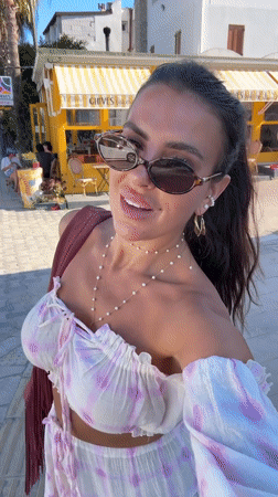 Woman takes selfies at CHIVES bakery in Bodrum Turkey