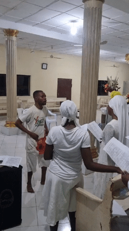 Evening church service in Lagos with youth group in attendance