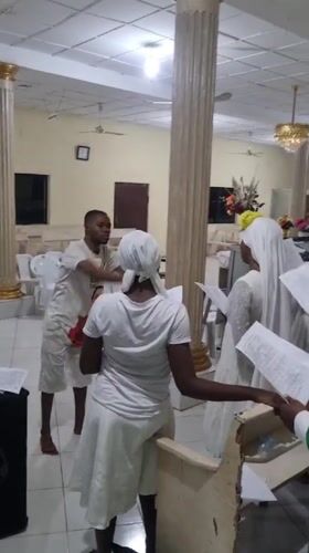 Evening church service in Lagos with youth group in attendance