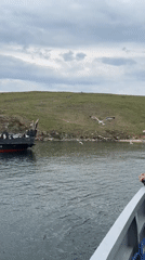 Ferry passengers explore Khuzhir market stalls on Lake Baikal