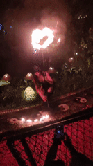 Fire dancer performs nighttime show in Blahbatuh, Indonesia