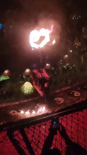 Fire dancer performs nighttime show in Blahbatuh, Indonesia