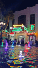 Colorful fountain illuminates In-N-Out restaurant in Paradise overnight
