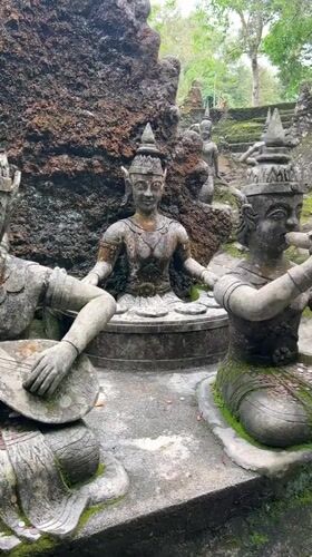 Traditional Thai stone statues captured in Ko Samui garden